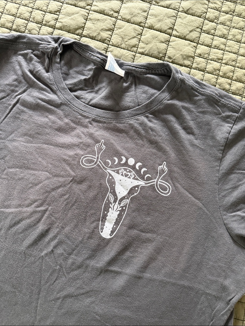 Women’s Gray Graphic T-Shirt with White Uterus Illustration